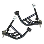 Pair of Ridetech satin black tubular front lower StrongArm control arms for 1965-1970 Chevrolet B-Body.