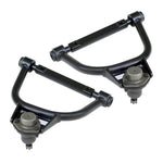 Pair of Ridetech satin black tubular front upper control arms with Delrin bushings and cross shafts for 1965-1970 Chevy.