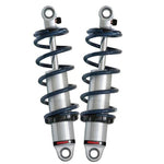 Ridetech HQ Series rear coilover pair with silver springs and adjustable black aluminum shock bodies.