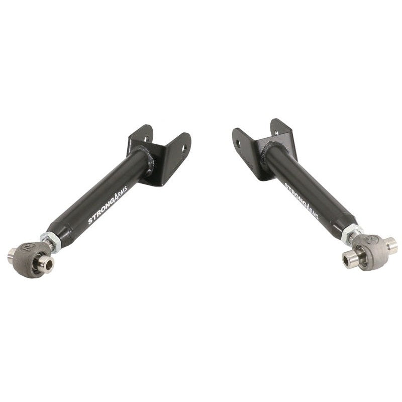 Pair of Ridetech satin black tubular rear upper StrongArms with adjustable R-Joints for 1968-1972 GM A-Body.