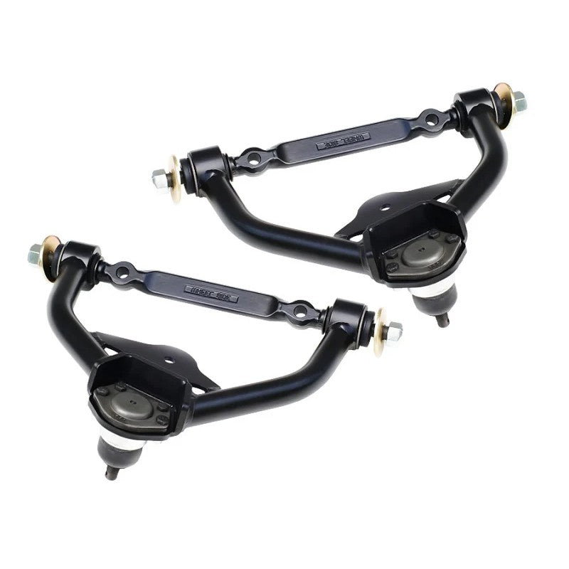 Pair of Ridetech satin black tubular front upper StrongArms with ball joints for 1970-1981 GM F-Body