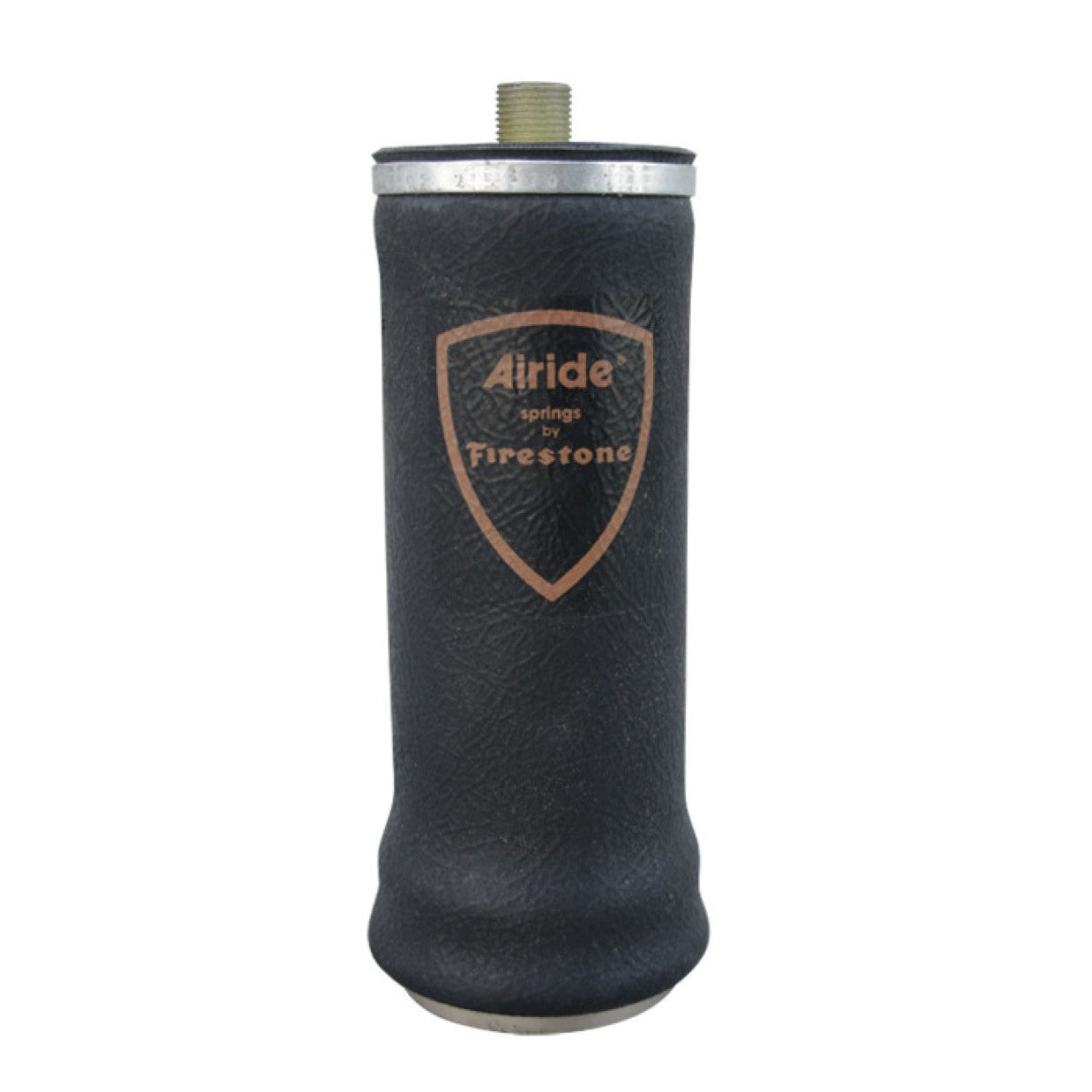 Black Ridetech 90007076 rolling sleeve air spring showing rubber bellows and top mounting port.
