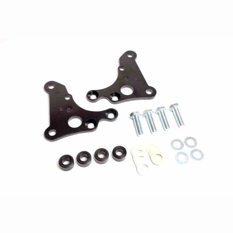 Pair of Ridetech C5/C6 caliper brackets and mounting hardware for AFX C7 hub spindles.