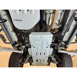 Silver aluminum Rival skid plate for 2010-2024 Toyota 4Runner transmission and catalytic converter protection.