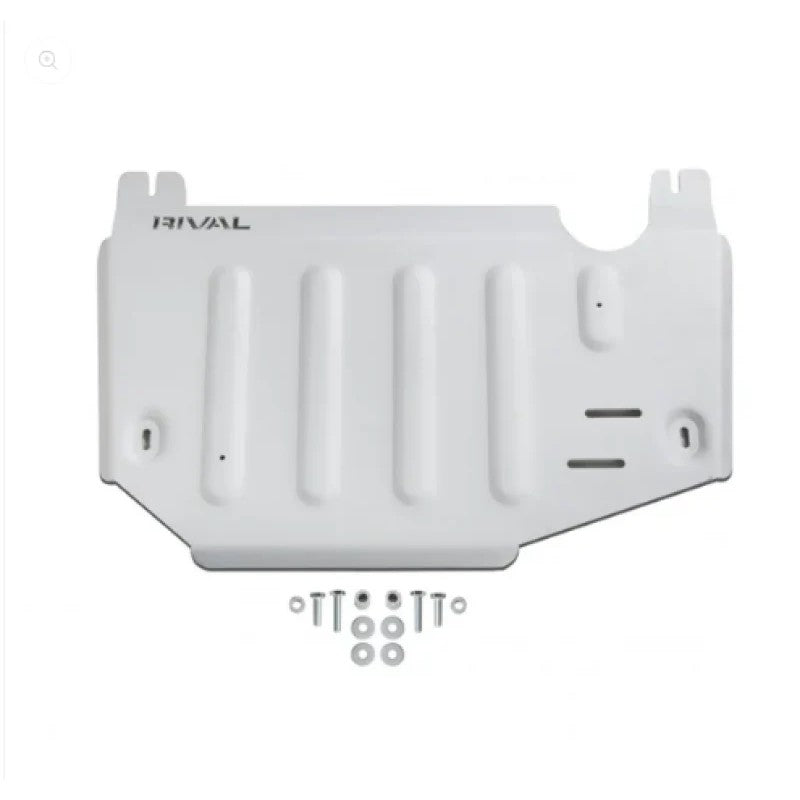 Rival deep-stamped 1/4-inch aluminum transmission skid plate for Subaru Crosstrek, Forester, and Outback.