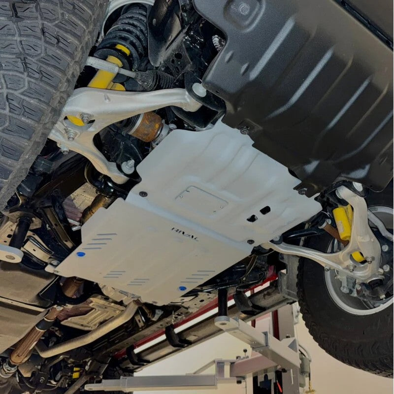 Rival deep-stamped 1/4-inch aluminum engine skid plate for 2021-2026 Ford Bronco and Ford Ranger models.