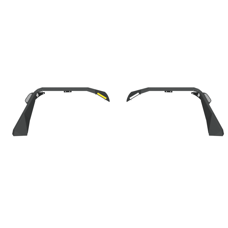 Road Armor Stealth front fender flare with integrated switchback LED DRL in a textured black finish for Jeep Wrangler JL.