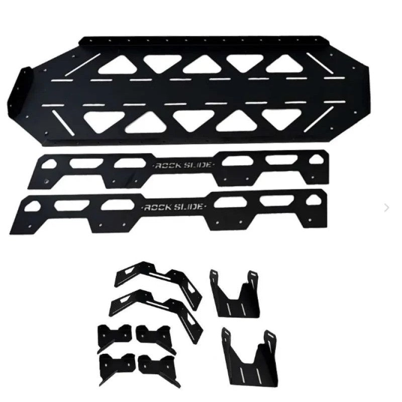 Rock Slide Engineering black powder-coated steel accessory tray for the EZ Rack storage system.