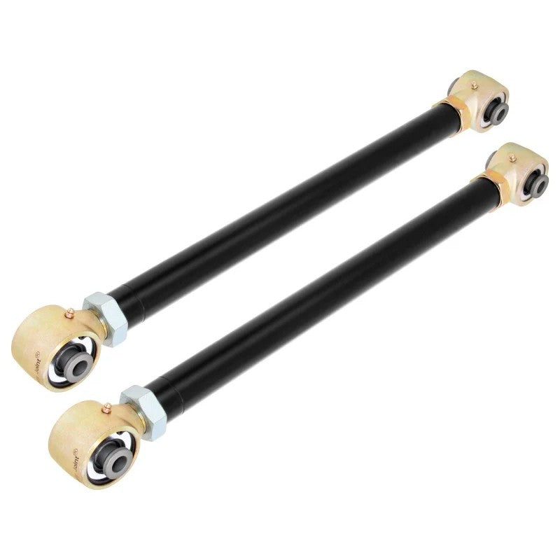 RockJock black powder coated adjustable rear lower control arms with gold zinc Johnny Joint ends for 2021-2026 Ford Bronco