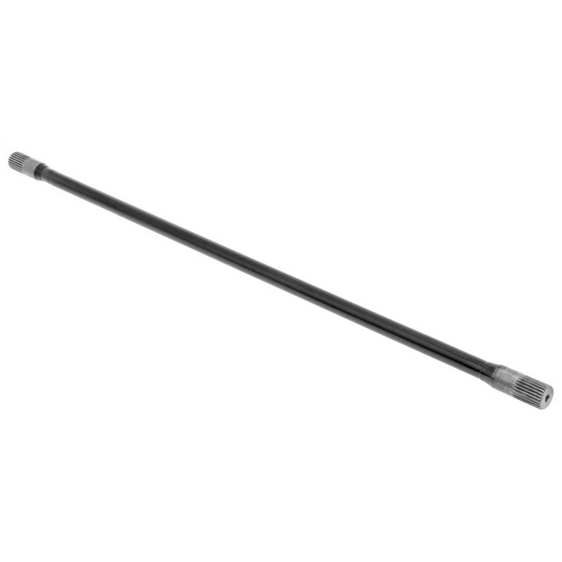 Black powder coated RockJock Antirock 36-inch forged chromoly sway bar with 1-inch diameter and 25-spline ends.