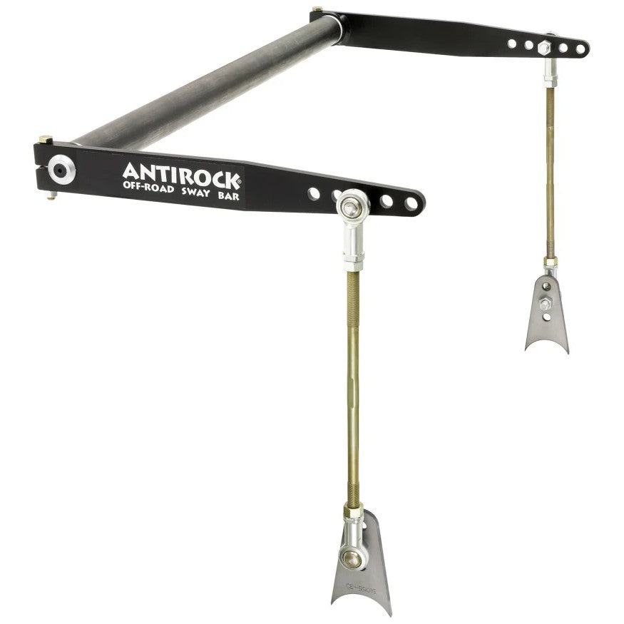 RockJock Antirock universal sway bar kit featuring a 32-inch torsion bar, 18-inch steel arms, and weld-on hardware.