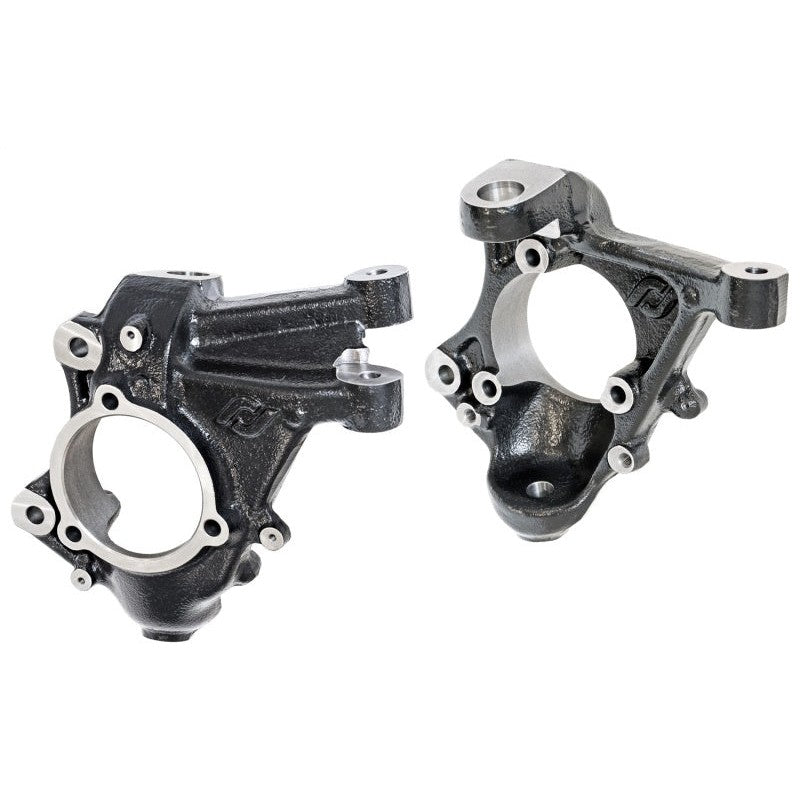 Gloss black RockJock Currectlync high steer steering knuckles for Jeep Wrangler JL and Gladiator JT.
