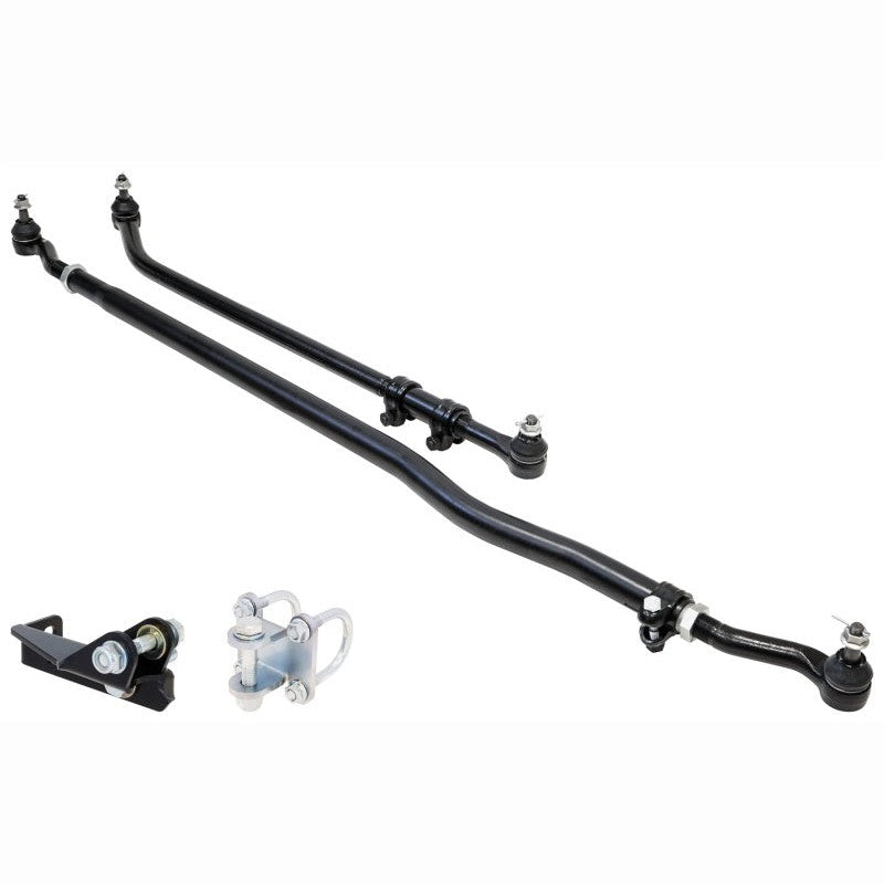 RockJock Currectlync heavy-duty steering kit with 42mm chromoly tie rod, forged drag link, and relocation brackets.