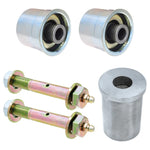 RockJock Johnny Joint front axle housing kit featuring press-in inserts, greasable mounting bolts, and installation tool.