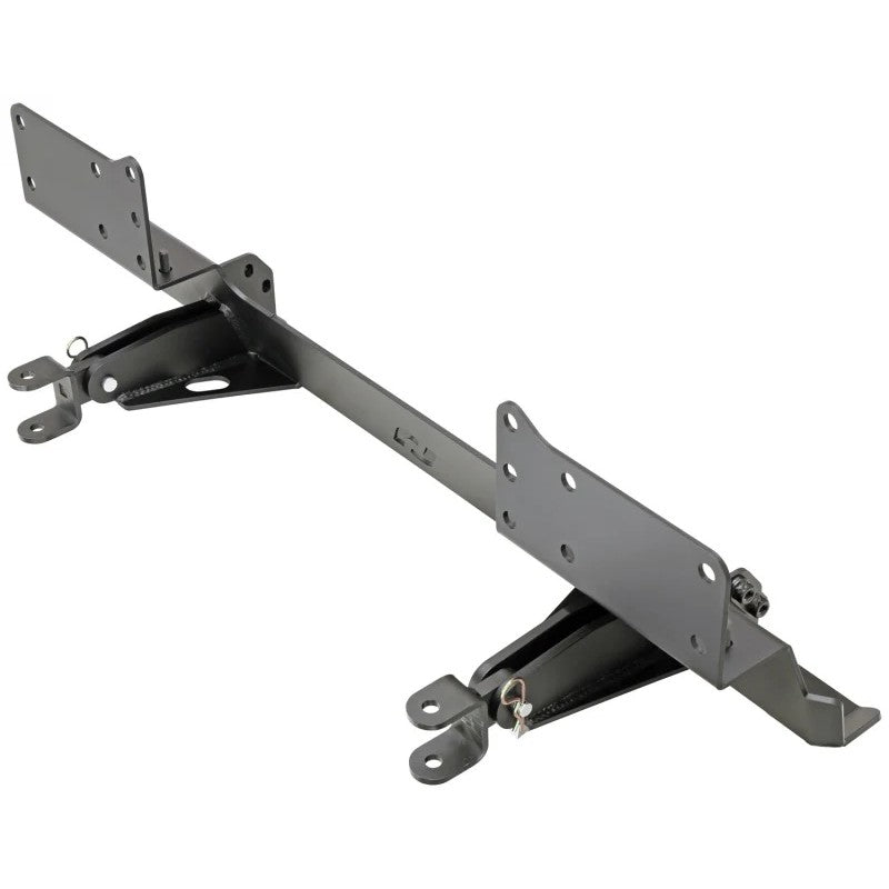 RockJock semi-gloss black steel tow bar mounting plate and hardware for Jeep Wrangler and Gladiator plastic bumpers.