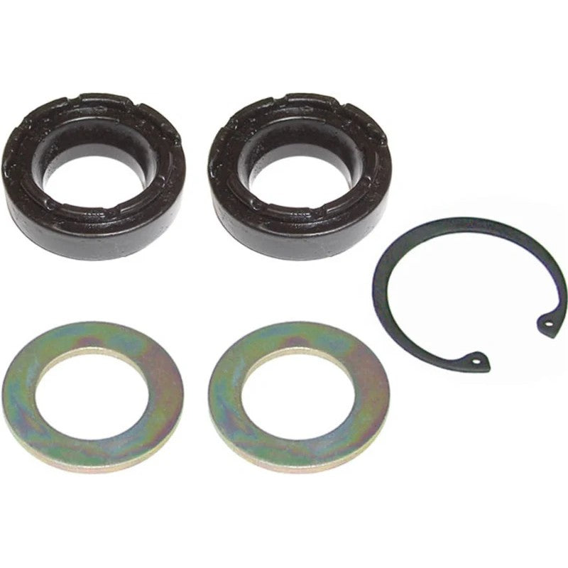 RockJock CE-9112RK 2-inch Johnny Joint rebuild kit components including two urethane bushings, two washers, and a snap ring
