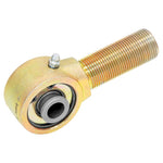 RockJock gold zinc plated forged Johnny Joint rod end with 1 inch-14 right hand threaded shank and Zerk fitting.