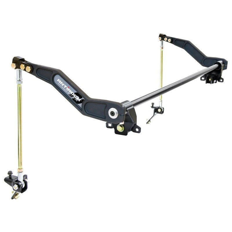 RockJock rear Antirock sway bar kit featuring a heavy 1-1/8 inch 4130 steel bar and black forged arms.
