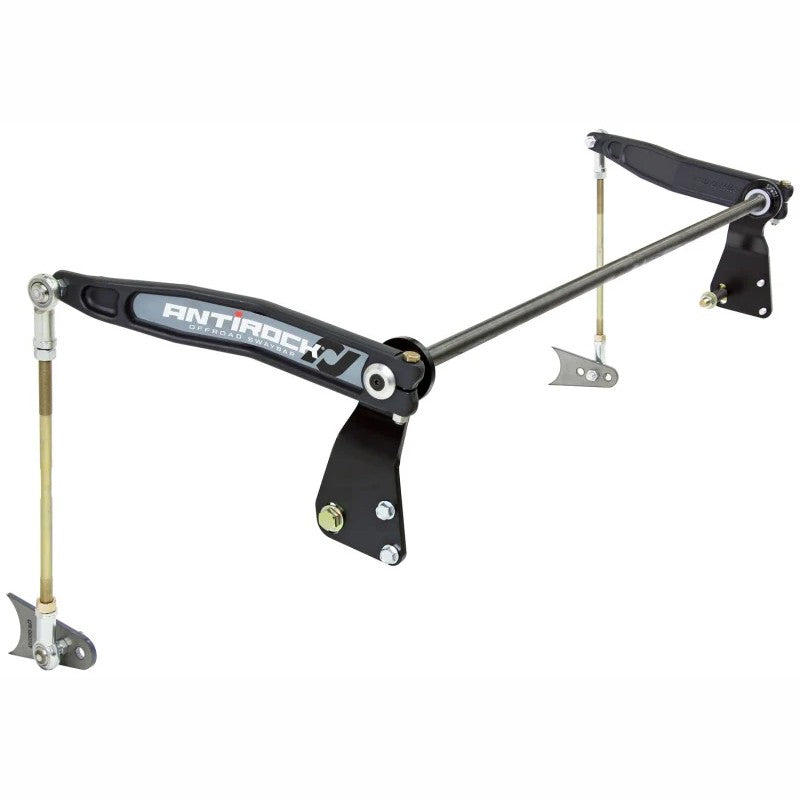 RockJock Antirock rear sway bar kit with forged 4140 chromoly arms and semi-gloss black powder coated frame brackets.