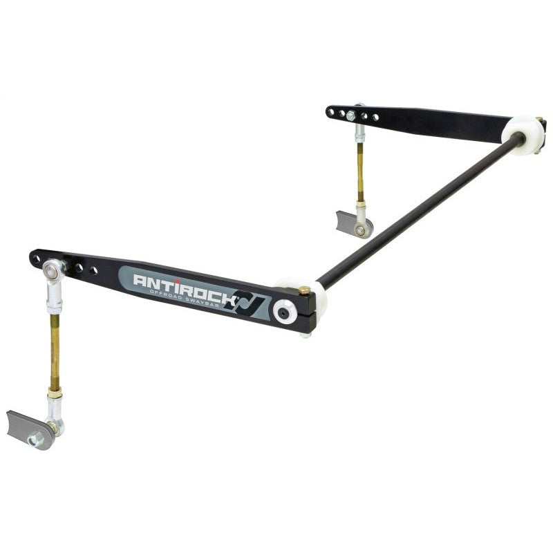 RockJock Antirock front sway bar kit featuring SAE 4130 steel torsion bar and fabricated steel arms for Jeep Wrangler YJ.