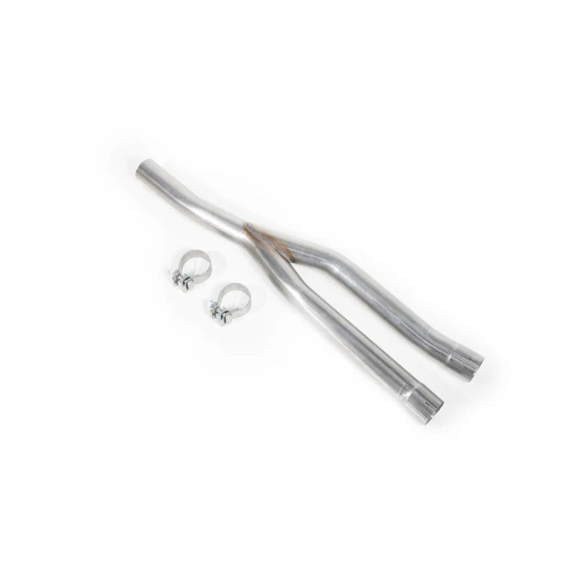Roush Performance 2.5-inch mandrel-bent 304 stainless steel resonator delete Y-pipe for Ford Mustang.