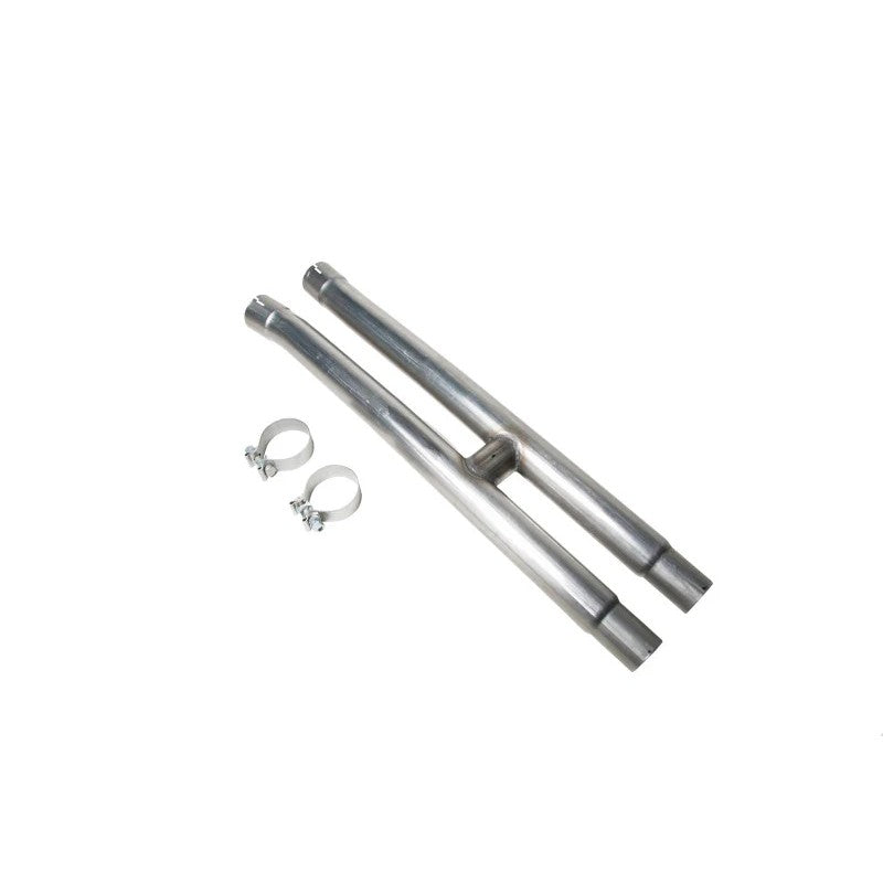 ROUSH Performance 2.5-inch stainless steel mandrel-bent resonator delete H-pipe for Ford Mustang.