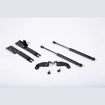 Roush black e-coated stainless steel hood strut brackets and gas-charged struts for 2015-2023 Ford Mustang.