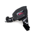 Roush cold air intake system for 2018-2021 Mustang GT featuring a dry filter and transparent airbox lid window.