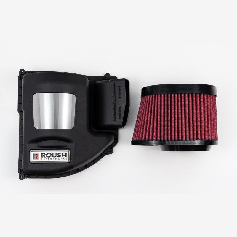 Roush Performance cold-air intake for 2021-2023 Ford Bronco with clear airbox lid and red high-flow air filter.