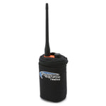 Black ballistic nylon storage bag for handheld radios with Rugged Radios branding