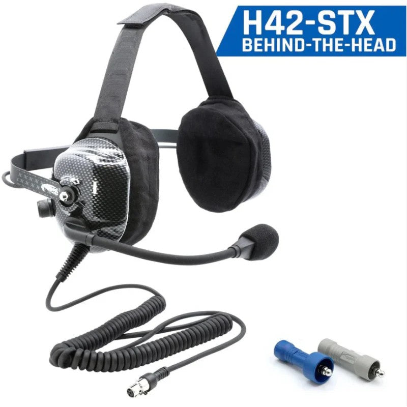 Rugged Radios H42-STX behind-the-head stereo headset with noise-canceling microphone and gel ear seals.