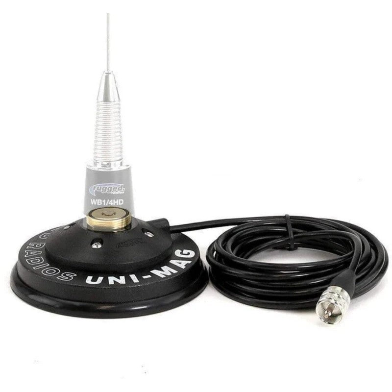 Rugged Radios UNI-MAG black magnetic antenna base with NMO connector and integrated coaxial cable