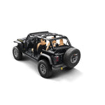 Rugged Ridge black stainless steel interior storage rack for 4-door Jeep Wrangler JK and JL.