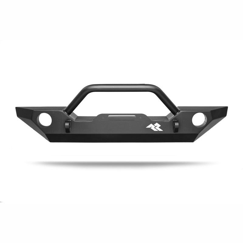 Rugged Ridge All Terrain Modular Rock Rage front bumper in black powder-coated steel for Jeep Wrangler and Gladiator