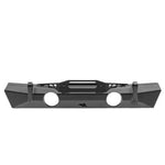 Rugged Ridge XOR stubby front bumper with 5mm steel construction and integrated winch plate for Jeep Wrangler and Gladiator.