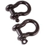 Pair of Rugged Ridge black 3/4-inch galvanized steel D-shackles with 9,500lb capacity rating