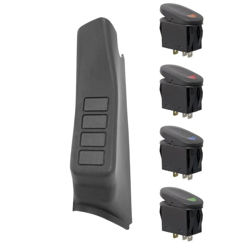 Rugged Ridge black textured A-pillar 4-switch pod kit for 2011-2018 Jeep Wrangler JK LHD