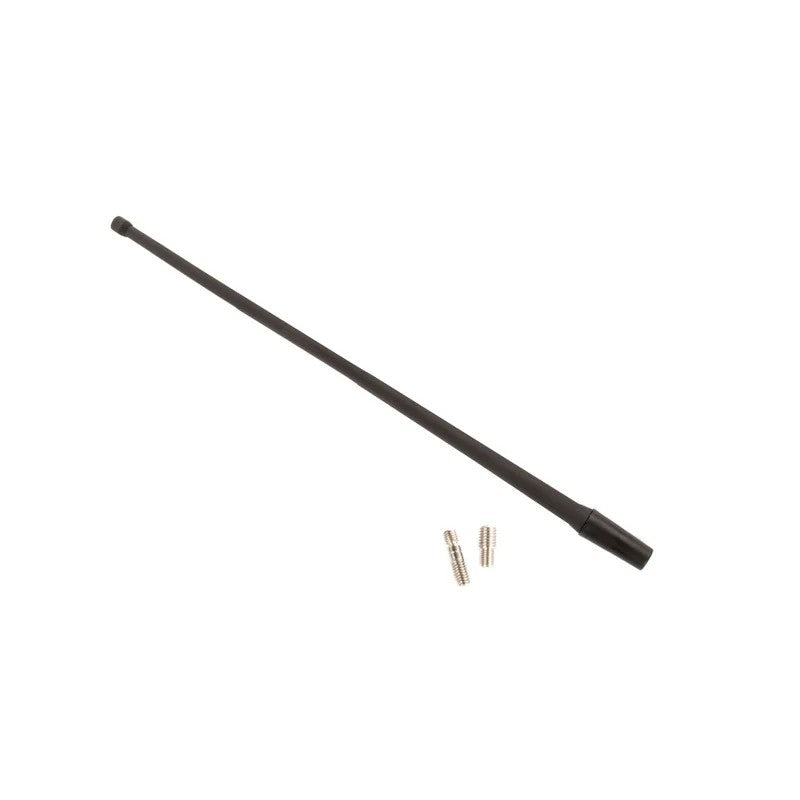 9-inch Rugged Ridge Reflex Antenna in red powder coat finish with flexible mast for Jeep and Bronco.