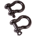 Pair of black powder-coated galvanized steel 7/8-inch D-shackles with 1-inch threaded pins.