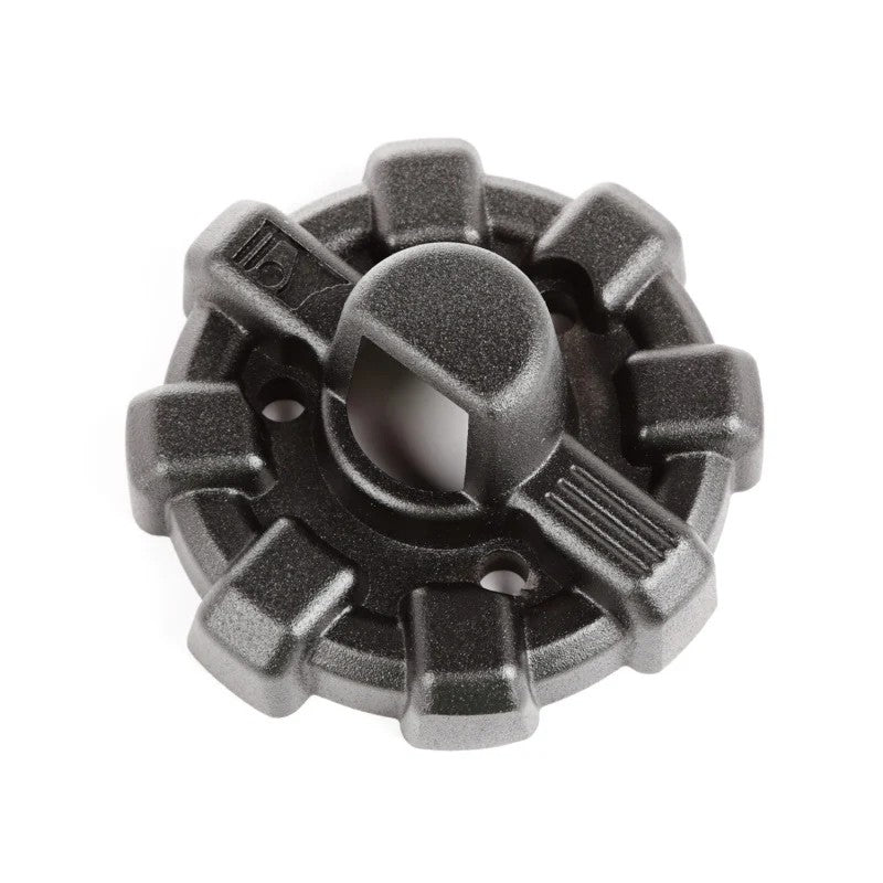 Textured black Rugged Ridge Elite antenna base made of die-cast aluminum for Jeep Wrangler and Gladiator models.