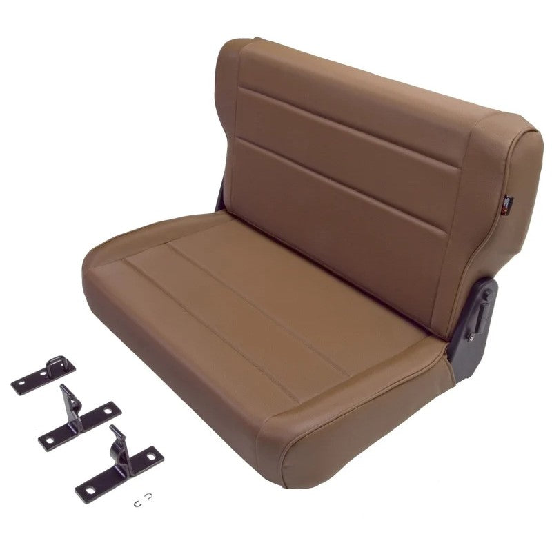 Rugged Ridge Spice vinyl fold and tumble rear seat for 1986-1995 Jeep CJ7 and Wrangler models.