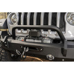 Rugged Ridge satin black 2-inch tubular steel HD Over-Rider Bar for Jeep Wrangler front bumpers.