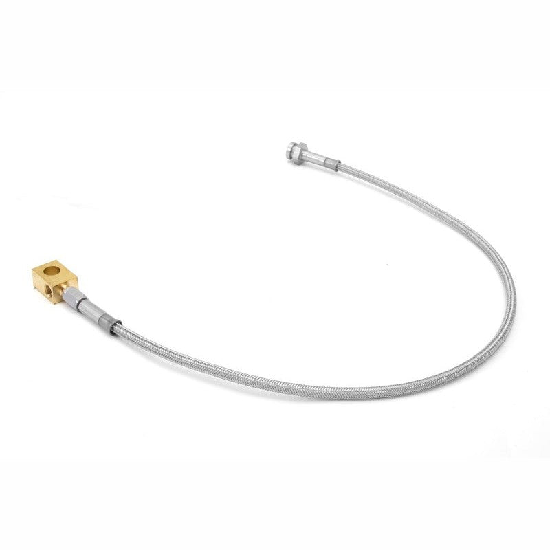 Rugged Ridge braided stainless steel rear brake hose with protective metal mesh and threaded fittings for 1976-1986 Jeep CJ