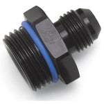Black anodized 6061-T6 aluminum Russell Performance -10 AN male flare to -8 SAE male port adapter fitting
