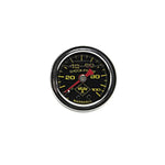 Russell Performance 100 PSI liquid-filled fuel pressure gauge with black face and chrome-plated steel case.