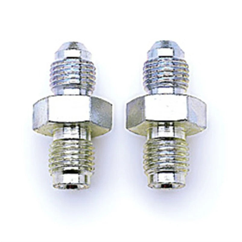Two Russell Performance -3 AN SAE adapter fittings with a polished silver Endura finish.
