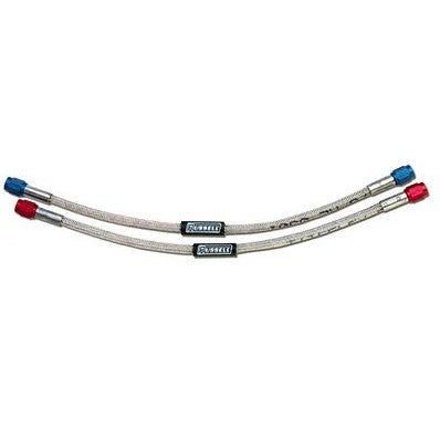 10-foot Russell Performance PowerFlex -6 AN stainless steel braided hose with crimped fittings for nitrous or fuel lines.