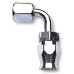 Russell Performance 620421 Endura nickel-plated steel 90-degree -6 AN hose end for PowerFlex PTFE high-pressure hose.