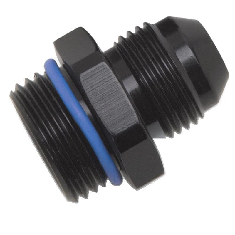 Russell Performance -6 AN to -6 AN machined aluminum radius port adapter with PTFE sealing washer and jam nut