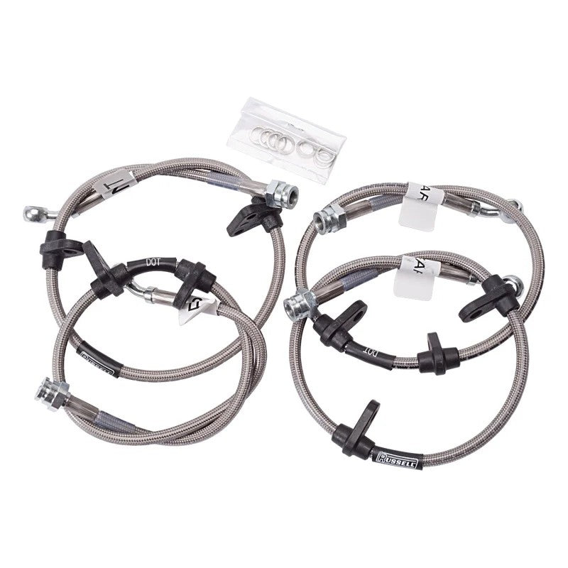 Russell Performance stainless steel braided brake line kit with zinc-plated fittings for 1988-1991 Honda Civic and CRX.